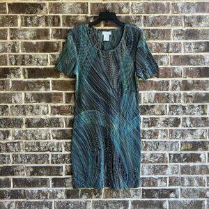 Studio C Vtg Women's Slip On Stretch Dress Short Sleeves Below Knee Size 14